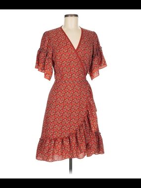 Max Studio Red Floral Print Wrap Dress in Medium